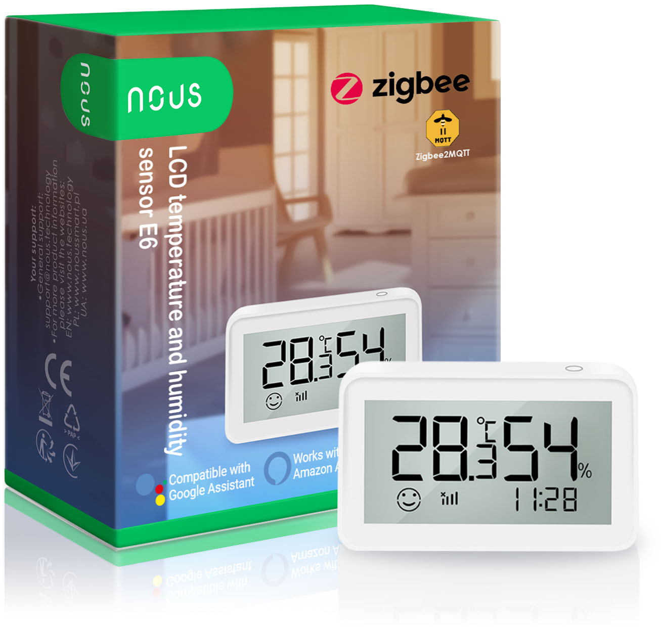 senzor smart de temperatura si umiditate nous cu afisaj e6, lcd, zigbee - imagine 7